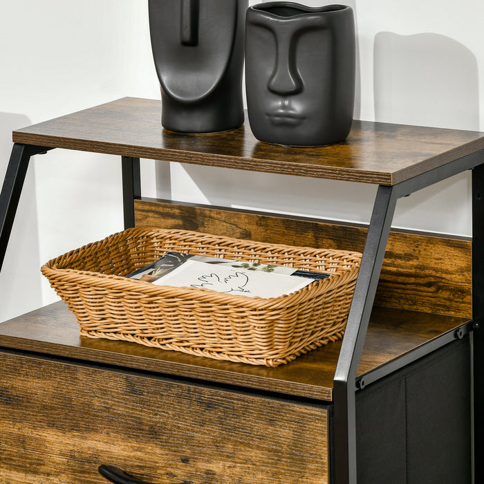 Industrial-Style Fabric Chest - 3-Drawer Storage Cabinet with Display Shelves - Versatile Organizer for Living Room, Rustic Brown Design