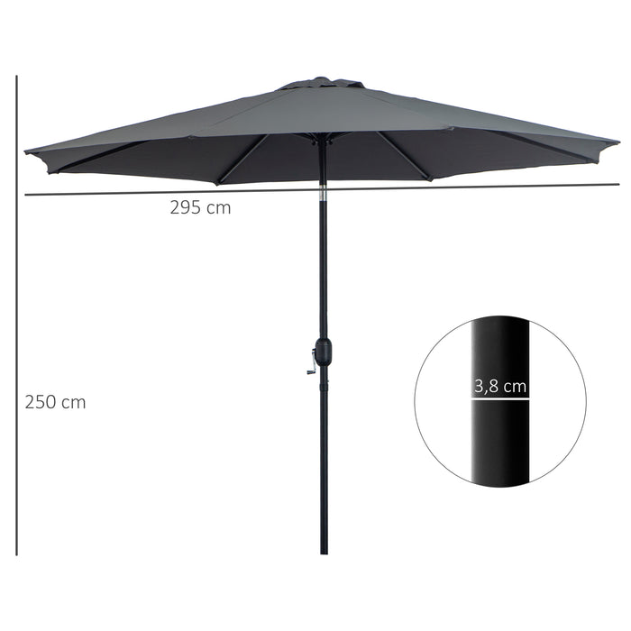 Outdoor Tilting Parasol - 3m Sun Shade with Tilt and Crank Handle, 8 Sturdy Ribs - Ideal for Balcony, Benches, and Gardens in Dark Grey