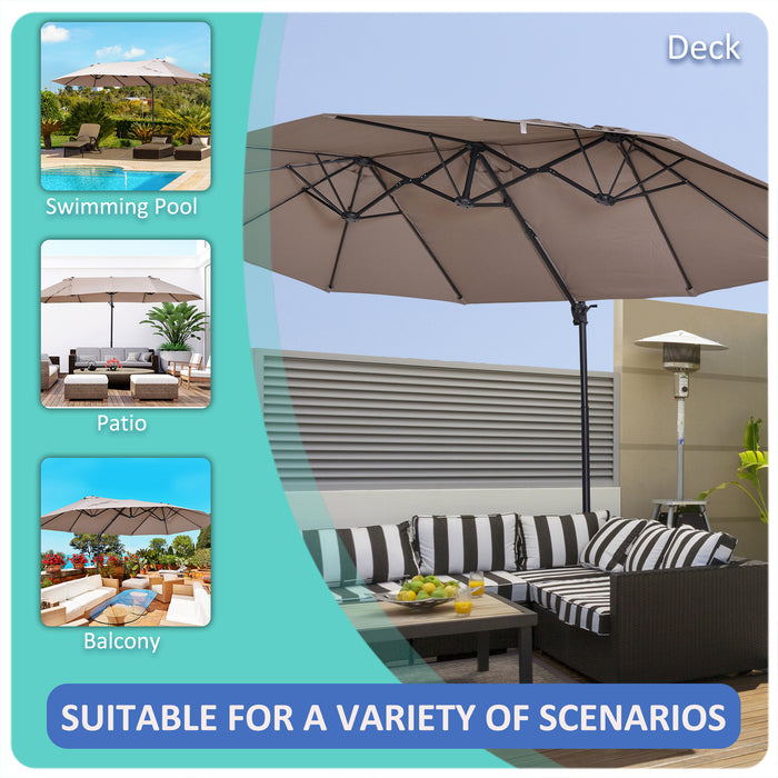 Double Canopy Offset Parasol - 12 Rib Garden Umbrella Shade with Easy Lift Crank - Ideal Outdoor Sun Protection for Patio & Backyard