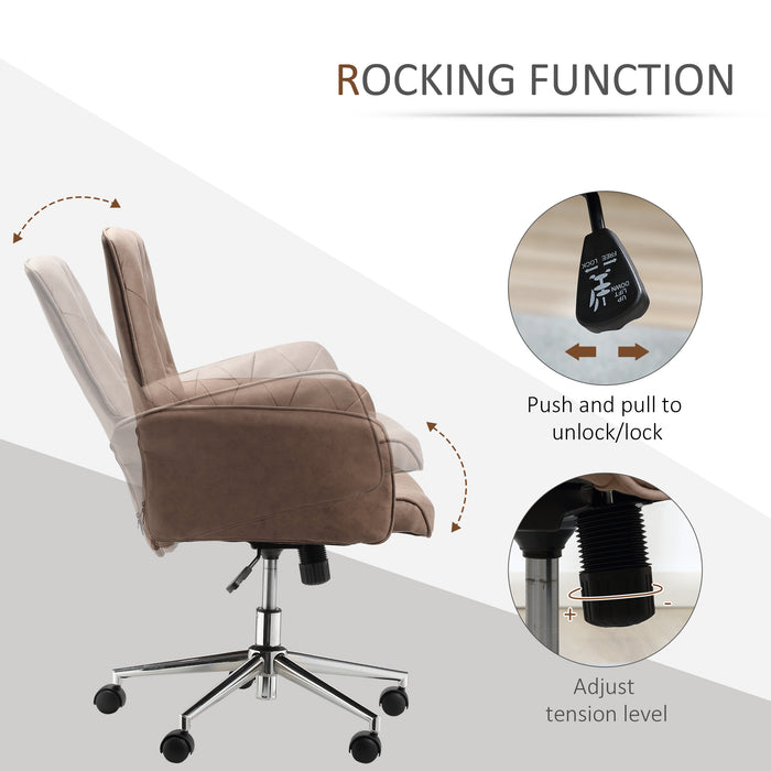 ErgoComfort Micro Fibre Chair - Mid-Back, Adjustable Seat and Arms, Home Office Desk Chair - Ideal for Computer Work, Comfort Seating in Brown