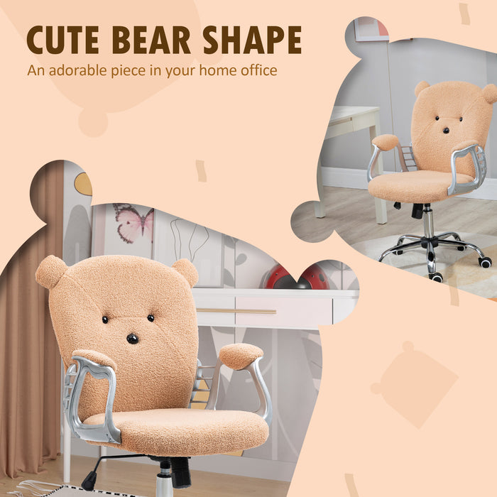 Bear Shape Fleece Office Chair with Padded Armrests - Teddy Fleece Fabric Desk Chair, Tilt & Height Adjustment - Comfortable Seating for Home Office & Remote Work