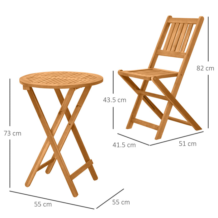 3-Piece Teak Bistro Set - Foldable Wooden Garden Table & Chairs, Outdoor Patio Furniture - Ideal for Yard, Porch Dining and Relaxation