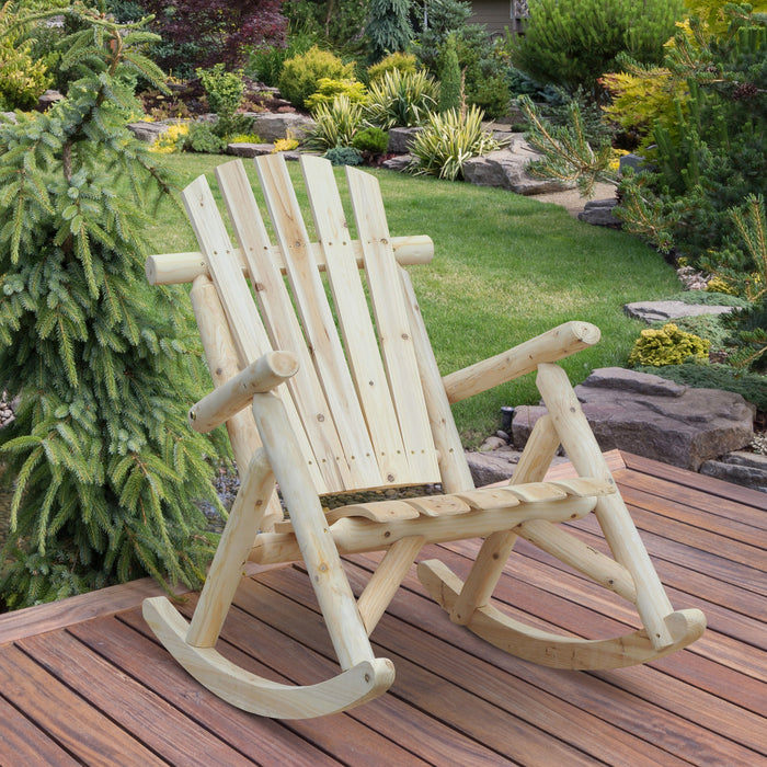 Cedar Wood Adirondack Rocking Chair - Ergonomic Porch Rocker for Garden and Outdoor Relaxation - Traditional Burlywood Finish