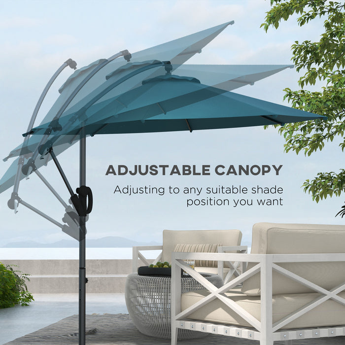 Cantilever 3m Banana Parasol with Cross Base - Round Hanging Patio Umbrella with Crank Handle, Tilt, and 8 Ribs - Ideal Shade for Outdoor Pool, Garden, Balcony in Blue