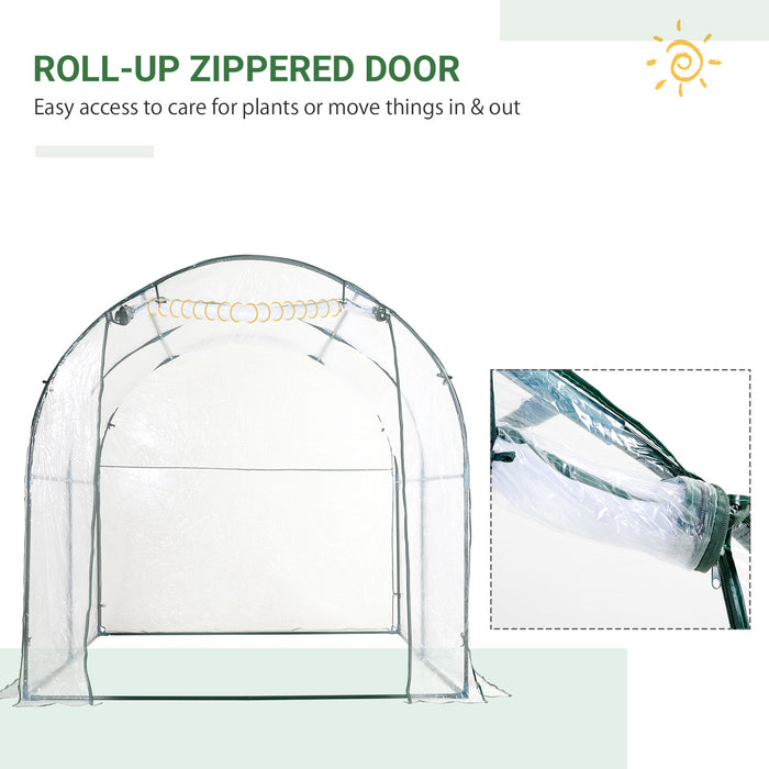 Walk-In Polytunnel Greenhouse - Sturdy Steel Frame with Roll-Up Door and Transparent PVC Cover, 2.5 x 2m - Ideal for Year-Round Gardening and Plant Protection