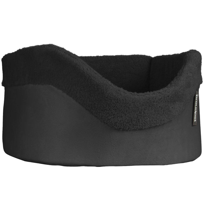 Dog Car Booster Seat in Soft Black Fleece - Elevated Pet Bed for Travel - Comfort & Safety for Small Dogs on Road Trips