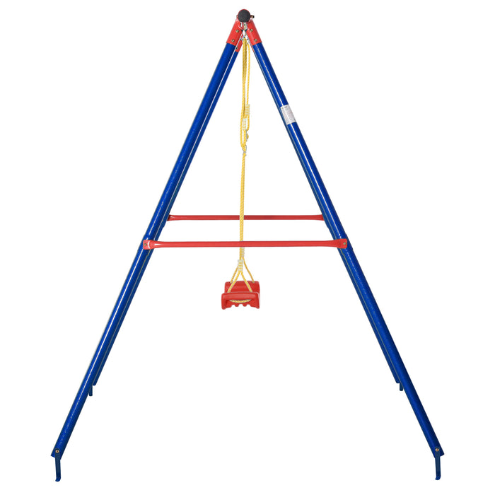 Heavy Duty Metal Swing Set with Adjustable Rope Seat - A-Frame Outdoor Playset for Backyard Fun - Ideal for Kids Aged 6-12, Vibrant Blue