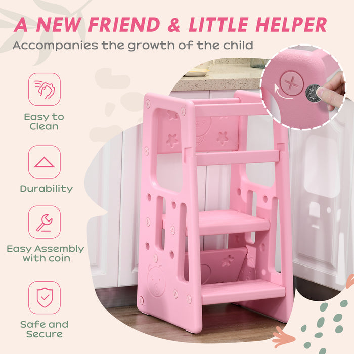 Kid's Helper Kitchen Step Stool - Adjustable Height & Safety Platform for Toddlers - Encourages Independence & Participation in Cooking Activities