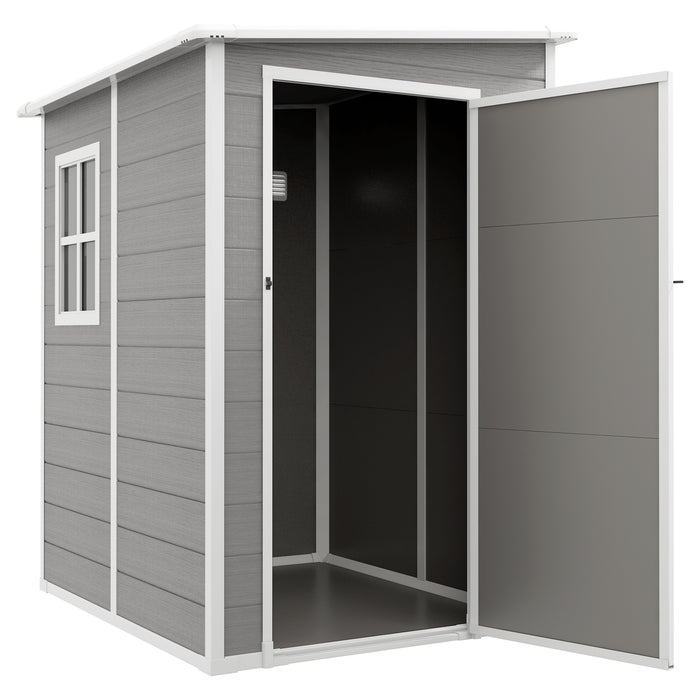 Garden Storage Shed 4x5 ft - Lean-to Design with Lockable Door, Window, Ventilation, and Durable Plastic Roof - Space-Saving Outdoor Solution for Tools and Equipment