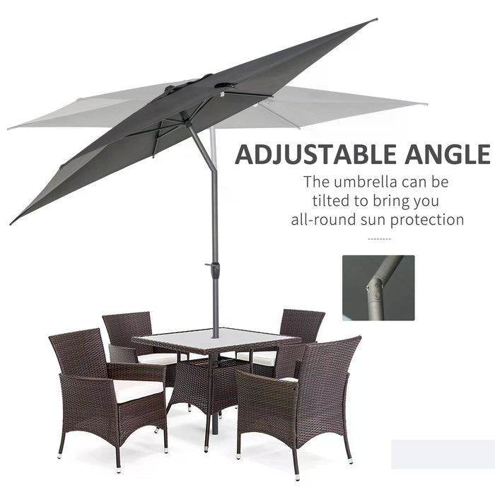 Aluminium Rectangular Patio Umbrella 3x2m - Garden Parasol with Crank Tilt Mechanism in Dark Grey - Ideal Sun Shade for Outdoor Comfort