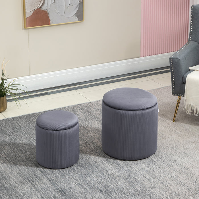 Contemporary Ottoman Set with Storage - Fabric-Covered Footrest and Seating Solution with Removable Tops, Set of 2 in Grey - Versatile Furniture for Space Saving and Comfort