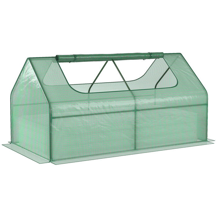 Steel Raised Garden Bed with Greenhouse - Sturdy Planter Box with Plastic Cover and Roll Up Window - Ideal for Cultivating Flowers and Herbs, 185x95x92cm, Green