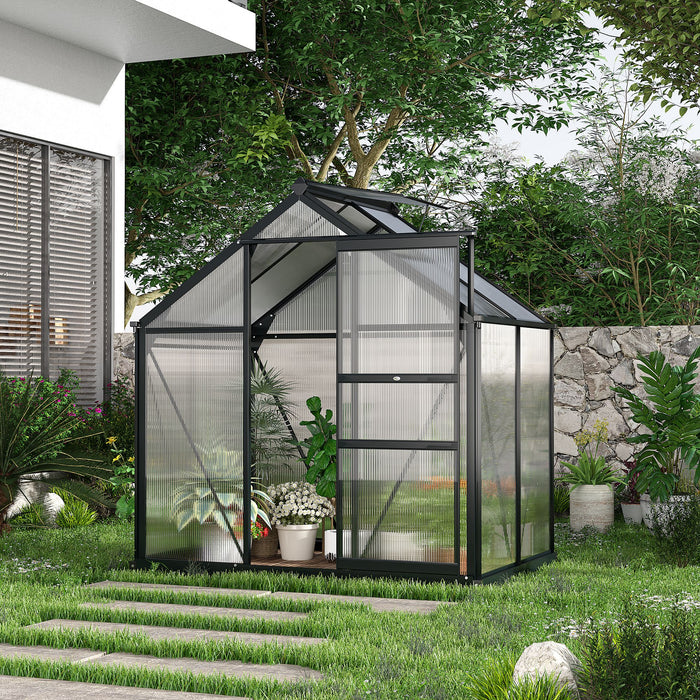 Large Walk-In Polycarbonate Greenhouse - Sturdy Galvanized Base & Aluminum Frame, Slide Door, 6x4 ft - Ideal for Garden Plant Growth & Protection
