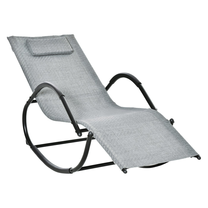 Zero Gravity Rocking Chair - Rattan Effect Patio Lounge Rocker with Breathable Texteline and Removable Pillow - Perfect for Outdoor Relaxation and Comfort in Grey