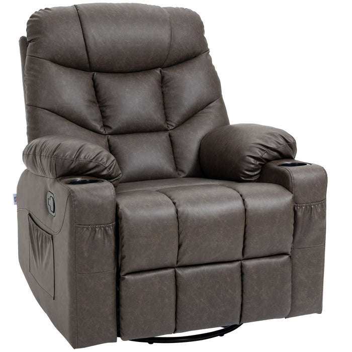 Recliner Armchair with Cup Holders - Brown Faux Leather Manual Recliner Chair with Footrest, 86x93x102 cm - Comfortable Seating for Home Theater or Living Room