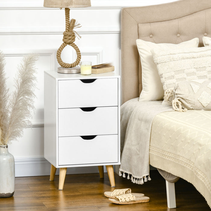 3-Drawer Bedroom Chest - Versatile Storage Unit with Stylish Wood Legs and Sleek Cut-out Handles - Ideal for Bedroom Organization