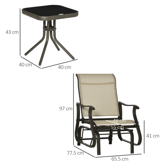 Outdoor Rocking Chair Ensemble - 3-Piece Glider Set with Tempered Glass Tea Table & Cushioned Armchairs - Perfect Patio Furniture for Relaxation