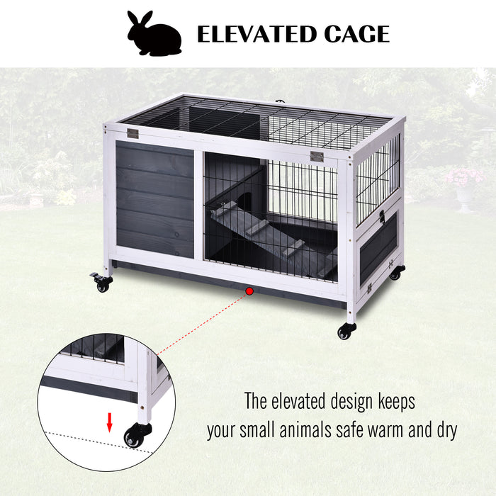 Fir Wood Lift-Top Rabbit Hutch - Indoor Enclosure with Elevated Design in Grey - Perfect Habitat for Pet Bunnies