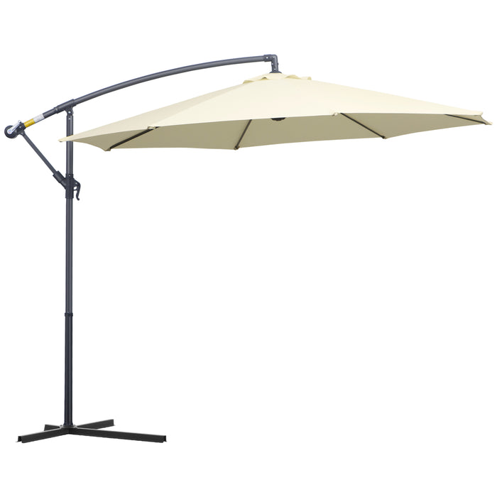 Garden Cantilever Parasol - Patio Banana Hanging Umbrella with Crank & Tilt, 8 Ribs, Cross Base in Cream White - Ideal for Outdoor Sun Protection