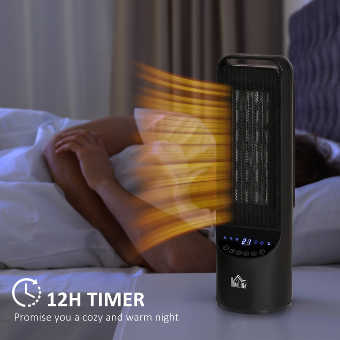 Ceramic Tower Heater with LED Display - Oscillating Indoor Space Warmer with Remote & 12H Timer, Tip-Over & Overheat Safety Features - Ideal for Home or Office Use, 1000W/2000W