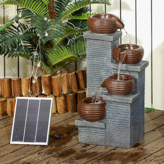 Solar Cascade Fountain with Pump - 4-Tier LED-Lit Water Feature for Gardens - Eco-Friendly Indoor/Outdoor Waterfall Decor, 58cm Tall