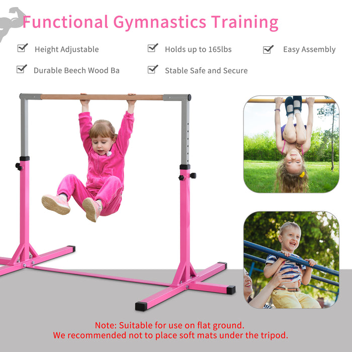 Adjustable Steel Frame Gymnastics Horizontal Bar for Kids - Sturdy and Safe Pink Training Equipment - Ideal for Aspiring Young Gymnasts