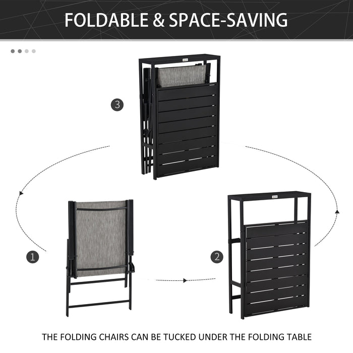 3-Piece Foldable Garden Furniture Set - Metal Framed Folding Table with Side Shelf and 2 Chairs - Perfect for Patio, Balcony & Indoor/Outdoor Use