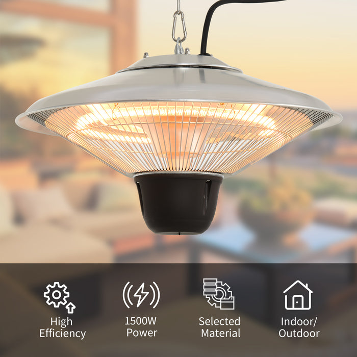 1500W Aluminum Outdoor Patio Heater - Ceiling-Mounted Halogen Electric Heat Lamp with Pull Switch - Warmth for Outdoor Entertainment Spaces