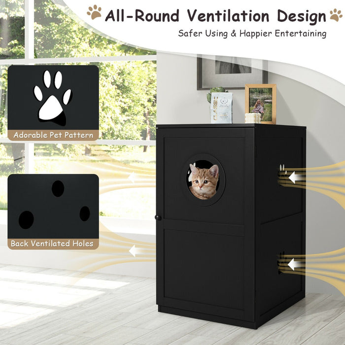 2-Tier Kitty Hidden Washroom Model - Cat Toilet with Entrance Hole and Door Feature - Ideal Solution for Maintaining Pet Privacy and Cleanliness in Coffee Color