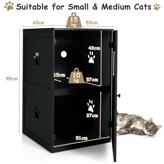 2-Tier Kitty Hidden Washroom Model - Cat Toilet with Entrance Hole and Door Feature - Ideal Solution for Maintaining Pet Privacy and Cleanliness in Coffee Color