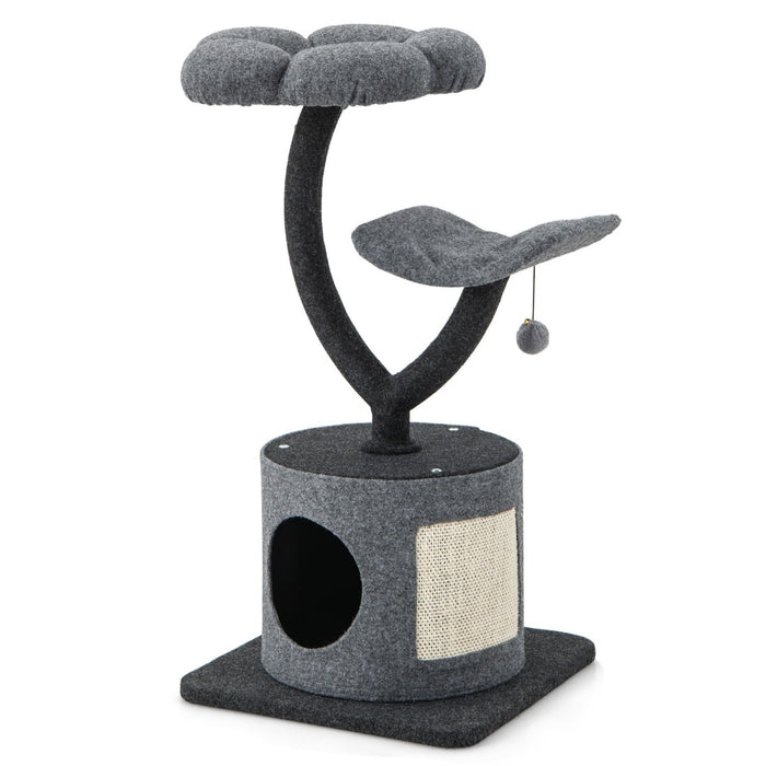 3-Tier Cat Tower - Indoor Cats Playground with Sisal Covered Scratching Board, Grey - Ideal for Cats' Exercise and Relaxation