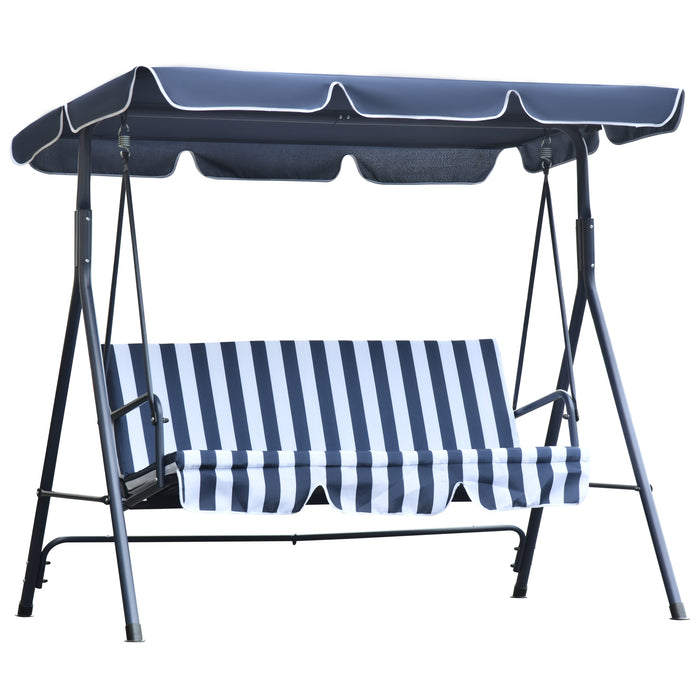 Heavy-Duty 3-Seater Canopy Swing Chair - Outdoor Garden Bench with Sunshade, Sturdy Metal Frame - Ideal for Patio Relaxation, Blue