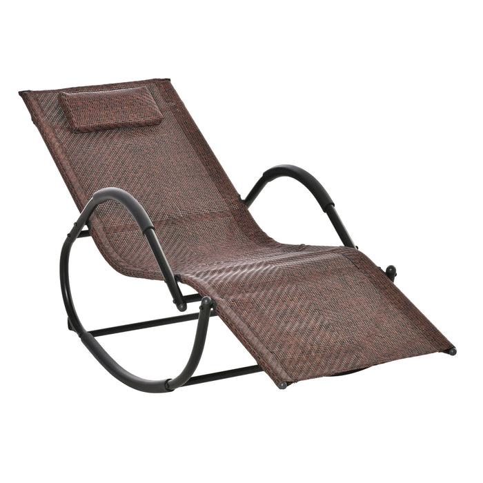 Zero Gravity Rocking Lounge Chair with Rattan Effect - Breathable Texteline Patio Rocker with Removable Pillow, Brown - Perfect for Outdoor Relaxation and Comfort