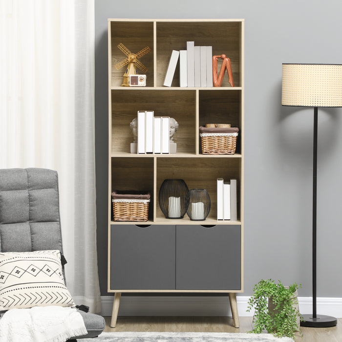 Contemporary Bookshelf with Lower Cupboard - 6-Tier Display & Storage, Dual-Color Design - Ideal for Living Room, Home Office, and Study Organization