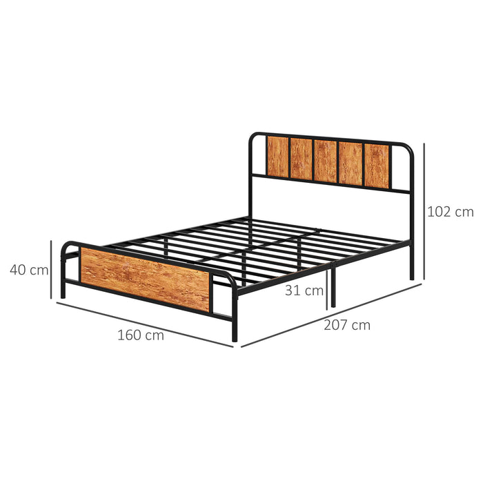 King Size Industrial Bed Frame with Headboard and Footboard - Sturdy Steel Slat Support with 31cm Clearance for Storage, 160x207cm - Ideal for Bedroom Organization and Comfort