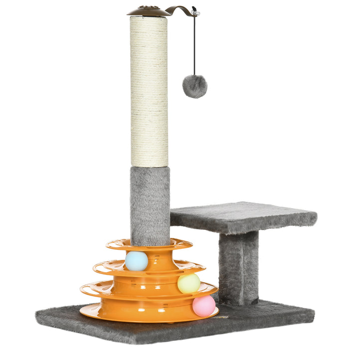 Cat Tree Tower with Scratching Posts - Climbing Stand and Activity Center for Kittens - Grey 56cm House Furniture with Toy Perch