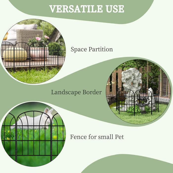 Outdoor Metal Picket Fence Panels in Black - Decorative Set of 8 Pieces - Ideal for Garden and Yard Boundaries