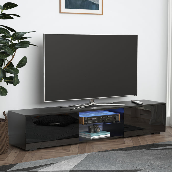 High Gloss TV Stand Cabinet with LED RGB Lighting - Fits Up to 55" TVs, Media Console with Storage - Modern Entertainment Center with Remote Control