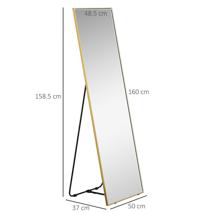 Gold-Framed Full-Length Mirror - 160x50cm Wall-Mounted or Freestanding Rectangular Dressing Mirror - Ideal for Bedrooms and Living Rooms