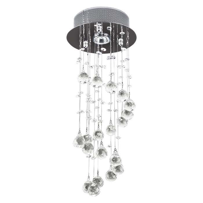 Elegant Metal Crystal Chandelier - Ceiling Pendant Light for Living Room and Stairway - Spiral Raindrop Design in Silver Finish