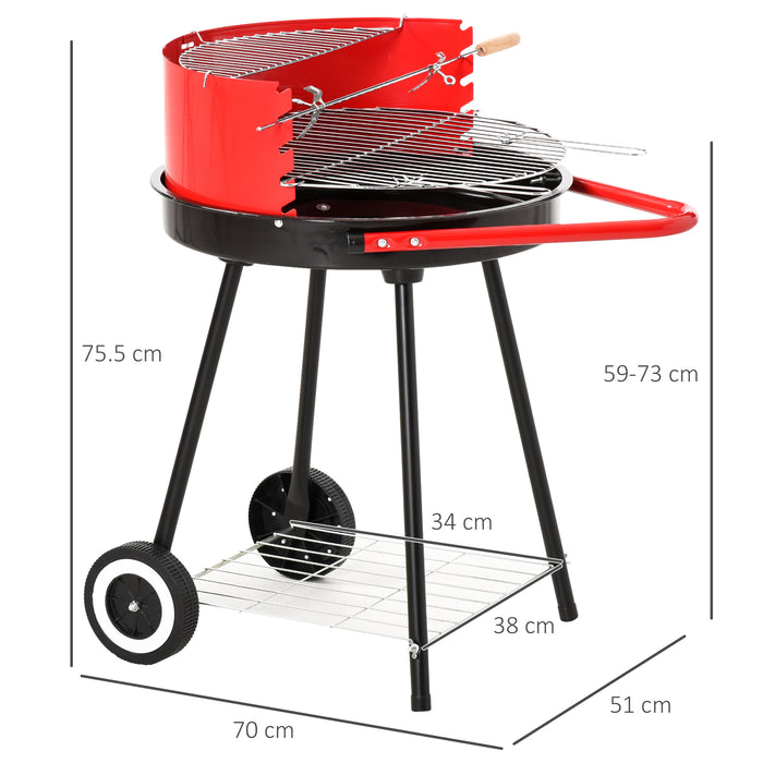 Adjustable Height Charcoal BBQ Grill - Garden Grill Trolley with Convenient Wheels and 3-Tier Storage - Perfect for Outdoor Cooking and Backyard Parties