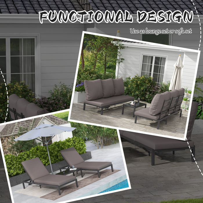 Garden Sun Loungers Set with Cushions - 5-Level Adjustable Reclining Beds & Glass Top Table Combo - Ideal for Patio Relaxation and Entertaining