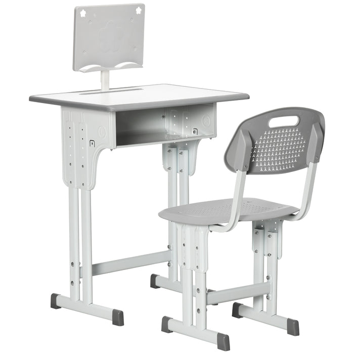 Height Adjustable Kids Desk and Chair Set - Includes Storage Drawer, Book Stand, Cup Holder, Pen Slot - Ideal for Homework and Art Projects
