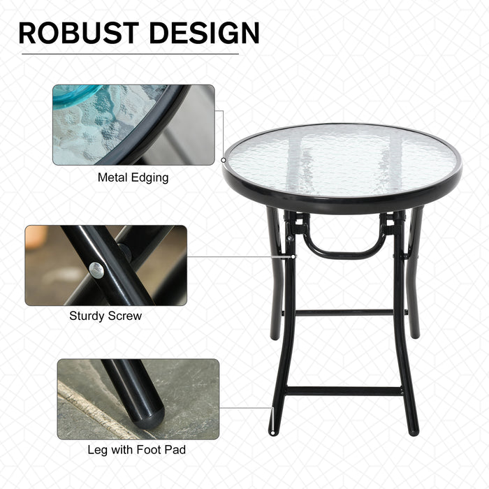 Foldable Glass-Top Garden Table - Round, Durable Patio Table with Safety Buckle - Ideal for Outdoor & Indoor Use