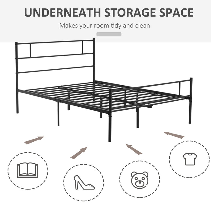 Sturdy Double Metal Bed Frame with Headboard and Footboard - Slatted Support Base & Ample Underbed Storage - Ideal Bedroom Furniture Solution