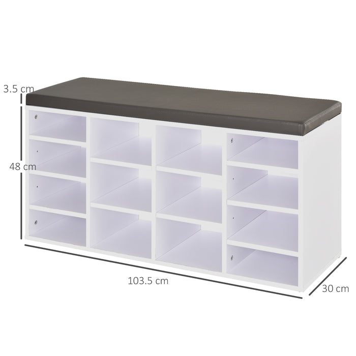 14-Compartment Shoe Rack with Cushioned Top - Adjustable Shelves, Solid Construction & Protective Foot Pads - Ideal for Home or Office Footwear Organization, Fits Boots & Trainers, White