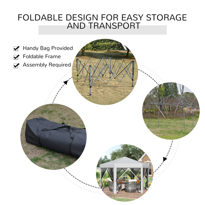 Hexagonal Pop Up Gazebo Canopy Tent - 3.2m, Mesh Sidewalls, UV Protection, Handy Carry Bag - Outdoor Events, Garden Shade