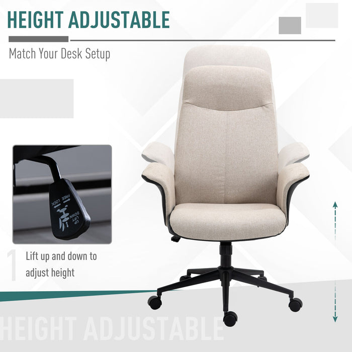 Ergonomic High Back Chair - Linen Fabric Desk Chair with Tilt & Adjustable Height, Armrests - Comfortable Seating Solution for Office Workers