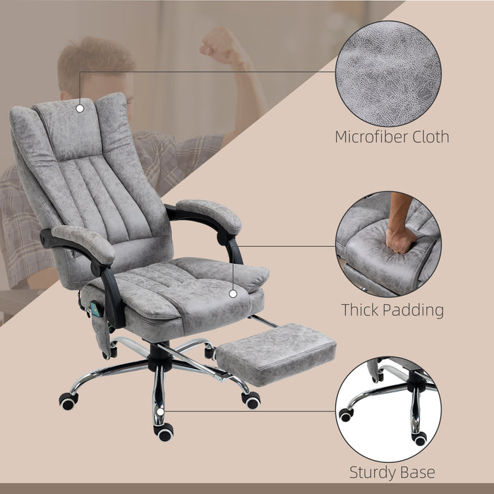 Vibrating Heat Massage Recliner with 6-Point System - Micro Fiber Upholstery, Swivel Base, High Back, Remote Control, and Manual Footrest - Ideal for Stress Relief & Relaxation in Grey