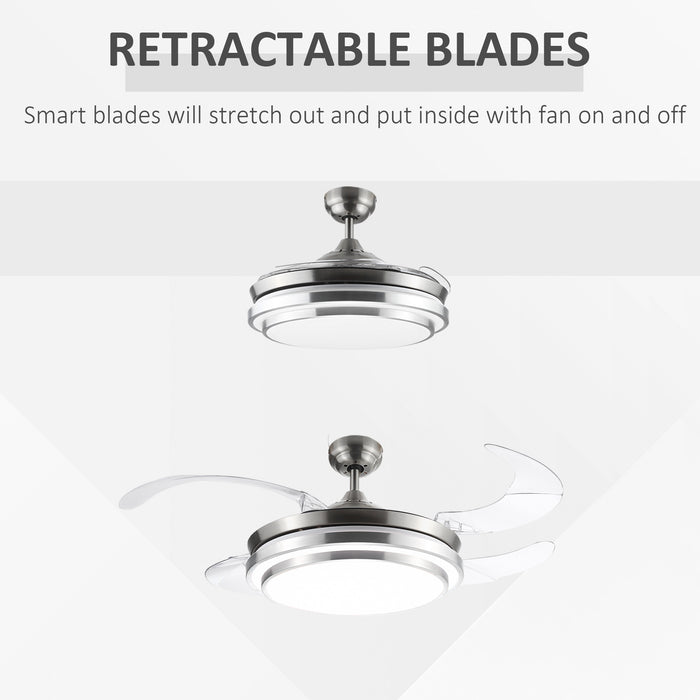 Retractable Blade Ceiling Fan with LED Light - Modern Dimmable Indoor Fan with Remote Control - Perfect for Bedroom & Living Room Comfort